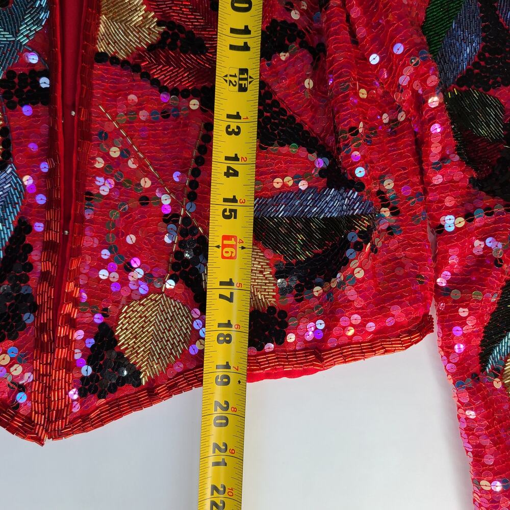 Vintage Neiman Marcus Jack Bryan Sequin Beaded Jacket Red Multicolor Size 10 - Picture 8 of 10